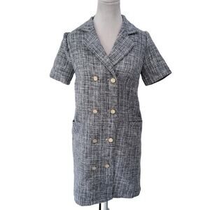 Pomelo Size XXS Tweed Double Breasted Mini Dress Gray‎ Gold Buttons